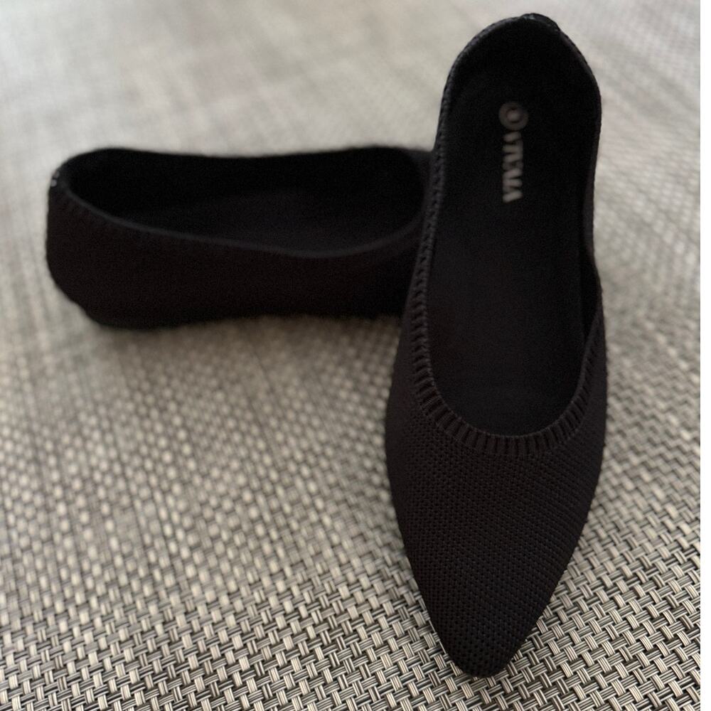 VIVAIA Aria Pointed-Toe Water Repellent Ballet Flats EU36/ US 5.5 Black Preppy